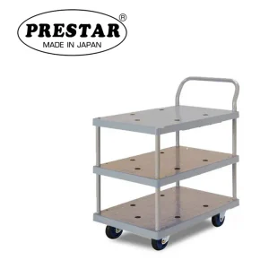PRESTAR รถเข็นพื้นพลาสติกสีเทา 3 ชั้น มือจับเข็นด้านเดียว 150 kg. Made in Japan