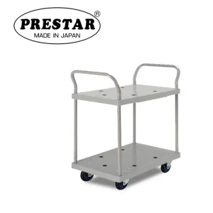 PRESTAR รถเข็นพื้นพลาสติกสีเทา 2 ชั้น มือจับเข็น 2 ด้าน 150 kg. Made in Japan