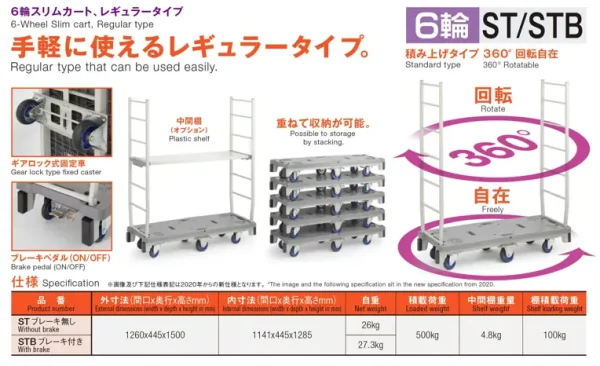 PRESTAR Slimcart รถเข็นกระจายสินค้าในคลัง Made in Japan - Image 2