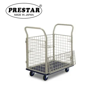 PRESTAR รถเข็นพื้นเหล็ก ขอบตะแกรงสูง 4 ด้าน 150 kg. Made in Japan