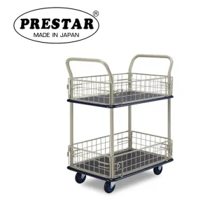 PRESTAR รถเข็นพื้นเหล็ก 2 ขั้น ขอบตะแกรงกันตก 4 ด้าน 150 kg. Made in Japan