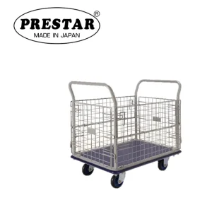 PRESTAR รถเข็นพื้นเหล็ก ขอบตะแกรงสูง 4 ด้าน 300 kg. Made in Japan