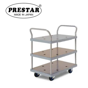 PRESTAR รถเข็นพื้นพลาสติกสีเทา 3 ชั้น มือจับเข็น 2 ด้าน 150 kg. Made in Japan