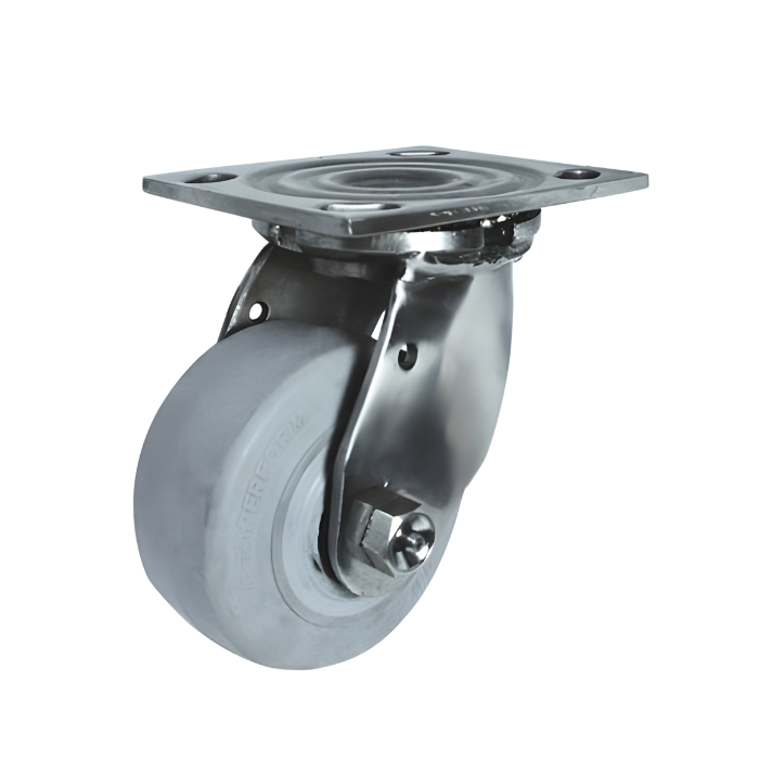 ลูกล้อยางเทา โครงสแตนเลส ขาเชื่อม